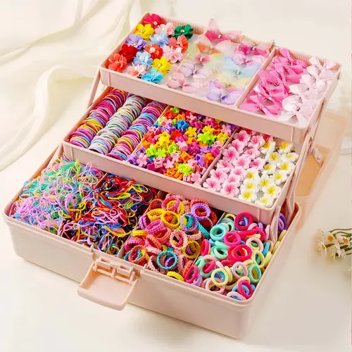 Kids' 748pcs Dopamine Kawaii Hair Accessory Set - Rhinestone, Imitation Pearl, Flower, Butterfly, Mini Detail Clips, Minimalist Hoops, Rubber Bands, Elastics, Polyester, All Seasons Use, Great Gift (Kawaii Accessories, Clips & Hoops, Mix & Match Fun)