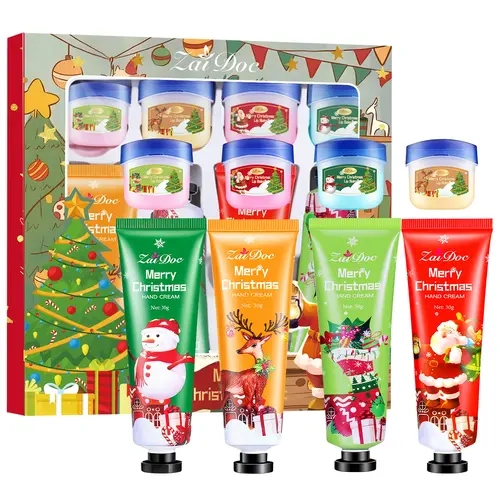 Zaidoc Christmas Nourishing Skincare Multi-Pack (8-Piece Gift Set) - 4 Lip Mask Set, 4 Hand Creams, Lip Treatments, Moisturizer for Dry Skin, Deep Hydrate, Moisture Locking