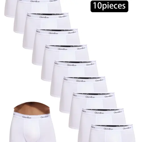 10-Pack Men's White Boxer Briefs, Breathable Polyester Underwear, All Season Underwear, High-Quality Stretchy Casual Underpants, Comfortable Fit