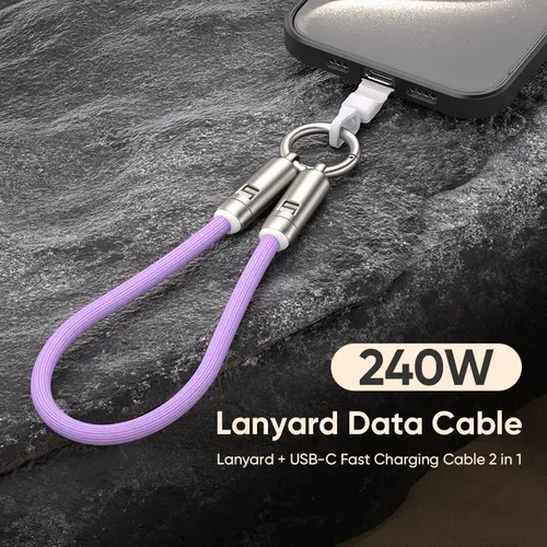 240W USB-C 2-in-1 Fast Charging Data Cable Lanyard - 7mm Nylon Clip-On Crossbody Wrist Strap, Electronic Charger Accessory for Cellphone, Phone Cords Fast Charging Solution
