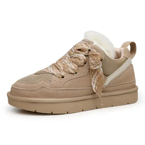 EVELLYHOOTD Women's Low-Top Shoes Sneakers - Plush Upper, Warm Winter, Lightweight Cushioned Anti-Slip TPR Sole, Closed-Toe Ankle Casual Fashion Shoes, Cushioned Anti-Slip Casual Trainers