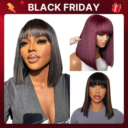 LUVME Put On And Go Realistic Glueless Yaki Straight Bob With Bangs Minimalist Undetectable HD Lace Wig Black Friday Sale — Save Big Now!
