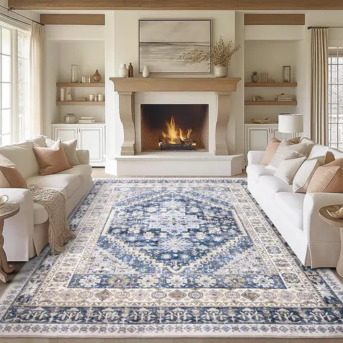 Art&Tuft Artistic Geometric Print Indoor Area Rug - Non-Slip, Vintage, Large, Machine Washable, Stain-Resistant, Foldable, Dustproof, Anti-Dust Surface, Fold & Store Easy for Bedroom, Room Decor