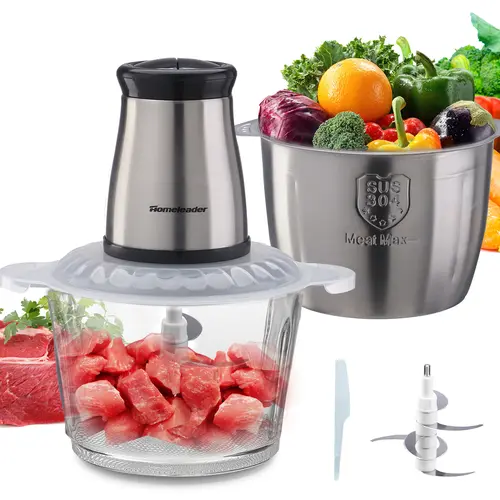350W Household Electric Food Processor - 3L Durable Metal 2-Speed+Pulse Appliance with 2 Bowls, Glass Lid, 1 Blade, Vegetable Chopper for Chop & Grind, Fast Mince & Blend Nuts & Veggies, 110V Kitchen Tool