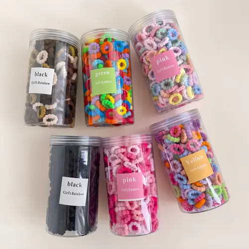 Girls’ Bamboo-Joint Elastic Band Scrunchies - Bulk Hair Ties, 250-Count Mixed-Color Hair Styling Accessory in a Can, Essential for Daily Use, Christmas & Anniversary Gifting