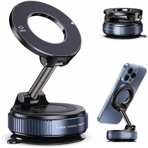 GUCCQUEEN Car Phone Holder - Car Interior Accessories, 360-Degree Magnetic Suction Adjustable Mount, Fold-Flat MagSafe-Compatible Auto Gadget with Strong Grip, Universal Fit for iPhone & Android, No Charging Required