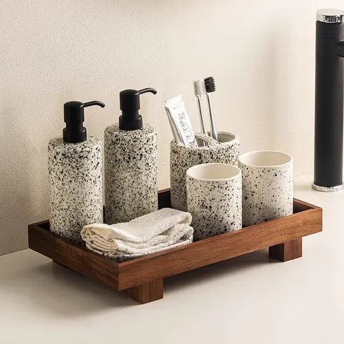 CEEFU Small Acacia Solid Wooden Bathroom Counter Organizer - Handmade Rustic Multi-Size Durable Bathtub Accessory, Large Non-Deformable Shampoo Holder with Natural Wood Grain for Home Use, Organizing Space