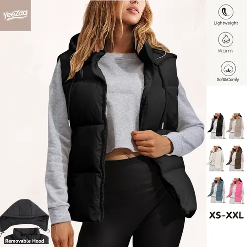 YeeZaa Puffer Vest for Women Zip Up Lightweight Sleeveless Winter Outerwear Vests 2025 TikTokShopHolidayHaul Christmas with Removable Hood Fall Winter Fashion Top Quilted Down Jacket