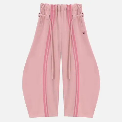 Aelfric Eden Women's Cotton Y2K Stripe Unisex Elastic Waist Baggy Lantern Wide Leg Pants - 2025 Trend Basic Bottoms with Decoration, Back to School Outfits