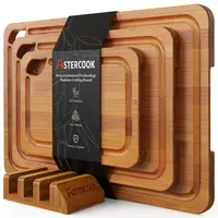 【Official】Astercook 4-Piece Bamboo Cutting Board Set with Holder - Food-Grade Wooden Cooking Cutting Boards for Steak, Cheese, Vegetables - Durable, Eco-Friendly 3-Size Kitchen Supplies for New Home Setup DealsForYouDays