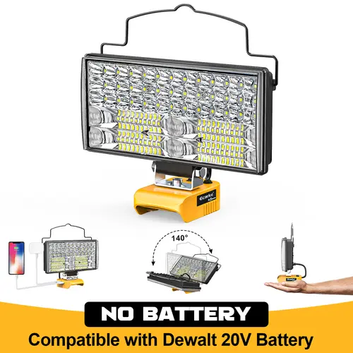 LED Work Light Compatible with Dewalt,【Battery NOT Included】, 100W 7000LM 7" Flood Battery Light, Cordless LED Flashlights with USB & Type-C & Low Voltage Protection & 140° Pivoting Head for Emergency & Job Site