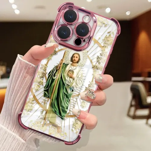 Saint Judah Pattern Transparent TPU Cellphone Case - Casing for iPhone X,11,12,13,14,15,16 Pro,17 Pro Max Handheld Devices, 4-Corner Shockproof Anti-Fall Protection, Flexible Impact-Absorbing, Camera-Shielded Daily Mobile Accessory