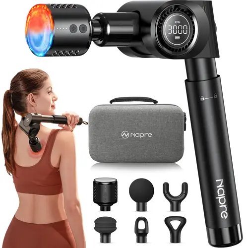 NAPRE Heat & Cold Head Massage Gun - 32-Speed Modes Deep Tissue Percussion Therapy Device with Foldable 5 Adjustable Angles, Retractable Long Extension Handle, Self Care Gadgets, Christmas Thanksgiving Gift for Muscle Relief