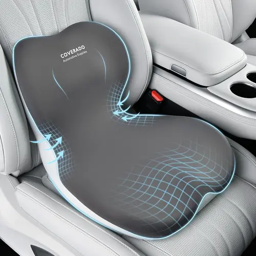 FLORICH Universal Memory Foam Car Seat Cushion with Lumbar Pillow - Natural, Plant-Based Polyester, Gel Massage Dots, Supportive Sitting, Lumbar Support, Integrated Design for Driving & Office Chairs (Pink/Black/Gray)