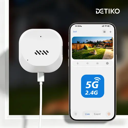 DETIKO 2K Window Security Camera,Dual-Band 2.4GHz/5GHz WiFi Indoor Camera for Home Security,Full Color Night Vision Through Glass, Person & Motion Detection,Magnetic Sticker No-Drill Easy Install,24/7 Recording,Local & Cloud Storage,Family Sharing,911