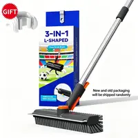 3-in-1 Floor Scrub Bathtub Brush with Long Handle， Bristle Scraper Broom & Water Broom - Household Cleaning Supply with Long Handle, Adjustable Height, Rotating Head, Scrubber-Squeegee Combo for Interior Home Bathroom Use