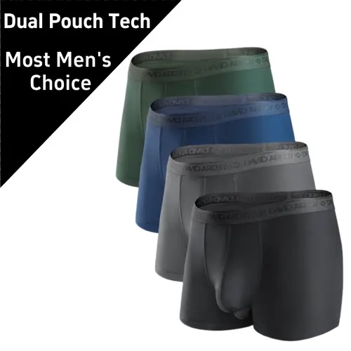DAVID ARCHY Men's 2.5-Inch 4-Pack Dual Pouch Modal Boxer Briefs, Soft Stretchy Breathable Underwear, Elastic Waistband, Comfortable Everyday Trunks
