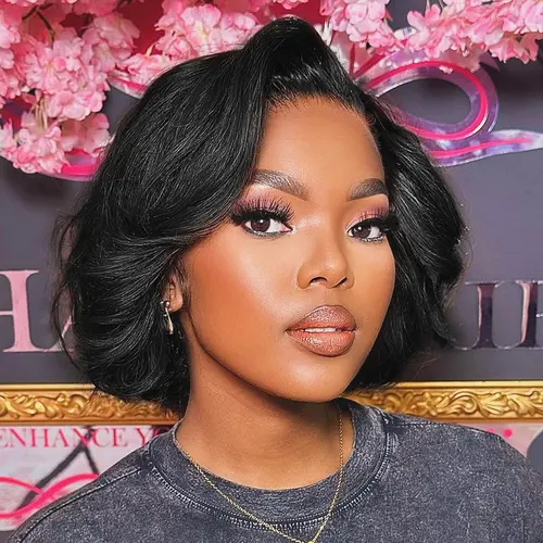 [NEW]CurlyMe Pre-Bleached Tiny Knots Wear Go Vintage Blow Out Straight Bob 7x5 HD Lace Glueless Wig - Natural Black