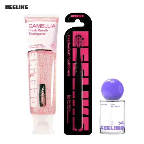 CEELIKE 3-Piece Set – Camellia Bloom Mint Toothpaste, Toothbrush & Compact Oral Spray, Refreshing Flavor