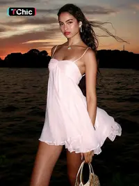 Women's Summer Sleeveless Spaghetti Strap Solid Color Mini Dress Cute for Parties and Club Wear, Womenswear
