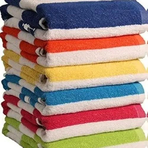 100% Cotton Beach Towel, Pack of 6, Cabana Thin Lightweight Stripe Colorful