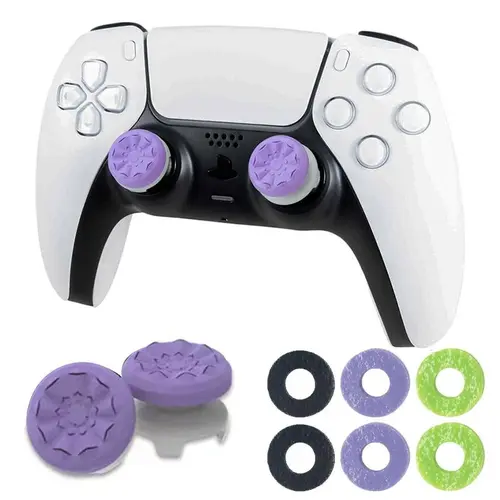 Precision Rings Aim Boost Kit - Compact Gamer Stuff for PS5/PS4 Controller Accessories, Purple-Black Performance Thumbsticks, 6-Piece Silicone Rubber Customizable Gaming Accessories with 3 Strengths