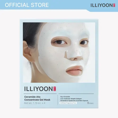 [ILLIYOON] Ceramide Ato Concentrate Gel Mask | Overnight Facial Mask for Glass Skin Glow, Collagen & Soy-Ceramide with Hyaluronic Acid, Korean Pore Tightening, Hypoallergenic, Vegan Certified, 1.19 oz X 4ea