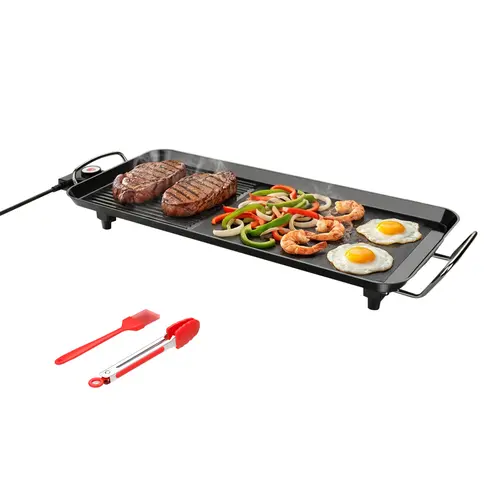 AORAN Indoor Smokeless Electric Teppanyaki Grill - Nonstick Flat Top Grill, Tabletop Design, Adjustable Temp Control, Cord-Included for Teppanyaki at Home & Cleaner Cooking Experience