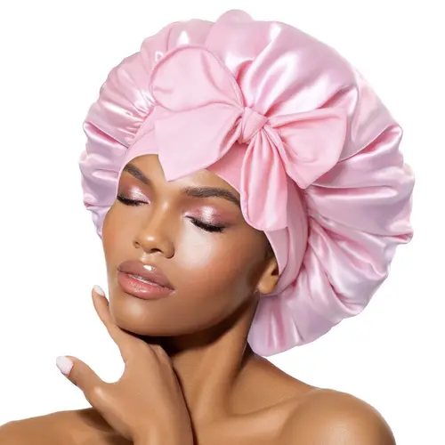 Women Silk Bonnet for Sleeping Double Layer Satin Bonnet Satin Lined Hair Bonnet with Tie Band Curly Hair Protection