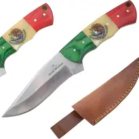 Old Ram Handmade "Mexico Flag" 8" Fixed Blade Knife, 4" Bone & Wood Handle, With Leather Carrying Case