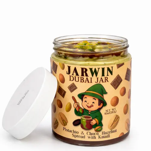 JARWIN Dubai Jar 10oz Premium Pistachio Cream with Kunafa & Chocolate Hazelnut Layers | Handmade Luxury Dessert Jar | Middle Eastern Inspired Gourmet Spread | Perfect Gift, Premium Pistachio Hazelnut Indulgence