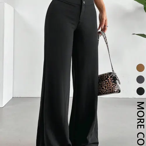 Valentine's Day Women's High Waist Flare Straight Leg Pants, Plain Color Basic Casual Flared Trousers, Comfortable Fit for Daily Wear, Stylish Ladies' Clothing, All Season Bottoms