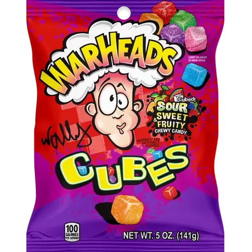 WARHEADS Cubes Grab-and-Go Sour Assorted Candy Pieces - 6 Fruit & Chewy Flavors (Orange, Watermelon, Blue Raspberry, Black Cherry, Strawberry) - 5 oz USA-Made Extreme Sour Snacks