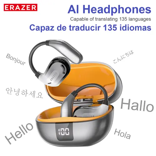 ERAZER XT66Pro OWS Multifunctional Bluetooth Earbuds - Lightweight AI Audio Headset with Remote Control, Noise Cancellation, 135-Language Real-Time Translation, HIFI Sound, Adjustable Hands-Free Design, Built-In Mic, Camera Compatibility, Mobility Freedom