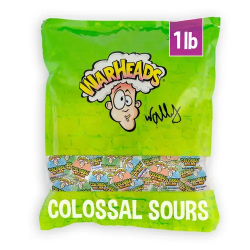 WARHEADS Colossal Flavored Sour Candy Bulk Bag - 1 lb Extreme Treats, Bulk Candy Snacking for Friends & Family, Viral Fruity Snacks, Easy-Serving Bag, Acid-Containing, Ideal for Cupboard Storage