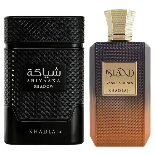 Khadlaj 2 Piece Bundle for Unisex (3.4 Ounce, Shiyaaka Shadow Eau de Parfum Spray + 3.4 Ounce, Island Vanilla Dunes Extrait de Parfum Spray)