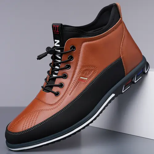 New autumn men's high-top casual shoes, stylish and versatile, comfortable and breathable leather shoes for daily commuting, athletic shoes, and walking shoes, suitable for everyday wear.