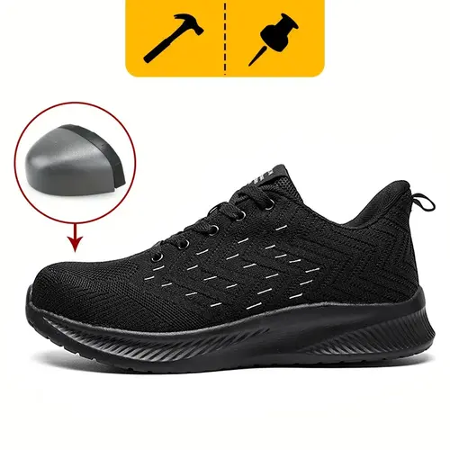 Unisex Basic Flexible Steel Toe Walking Shoes - Round Toe, Chic Minimalist Design, Anti-Slip, Breathable Mesh, Puncture-Resistant, Lightweight Athletic Work Sneakers, Black-Grey Polka Dot, for Construction Workers, Outdoors