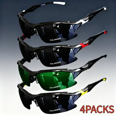 Men's Polarized Sports Sunglasses 4-Pack - UV400, Windproof, Anti-Glare Shades, Outdoor Eyewear, Dad Gifts, Father's Day Gifts, Ideal for Baseball, Running