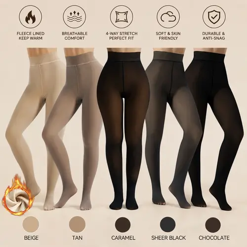 【Creator's Choice】WAKYME Women's Foundation Sheer Fleece-Lined Tights – Foundation Skin-Tone Leggings, Translucent Pantyhose, Warm & Cozy Fall & Winter Thermal Tights SohoChic