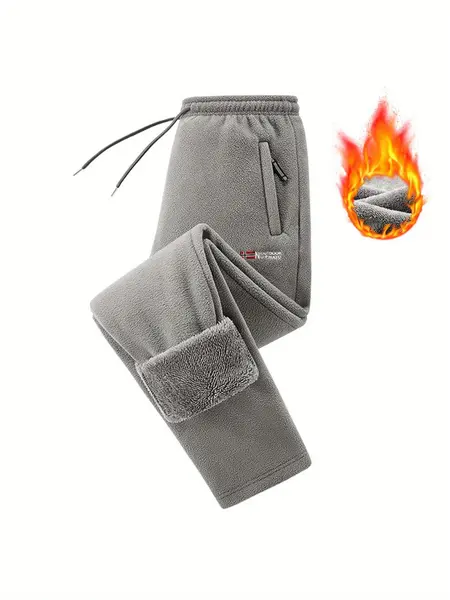 Men's thick fleece-lined pants, winter skiing, snowboarding, and outdoor activities long pants with adjustable waistband and thigh pocket, machine washable cold-resistant pants, men's loose sports pants, men's winter snow pants, men's jogging pants