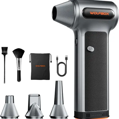 WOLFBOX MF200 Multifunctional Jet Blower - Cordless Portable Handheld Wireless Model, Reusable Lithium Battery with Removable Design, 4 Nozzles, 2 Brushes, 3-Speed Adjustment for Computer Keyboard, Camping