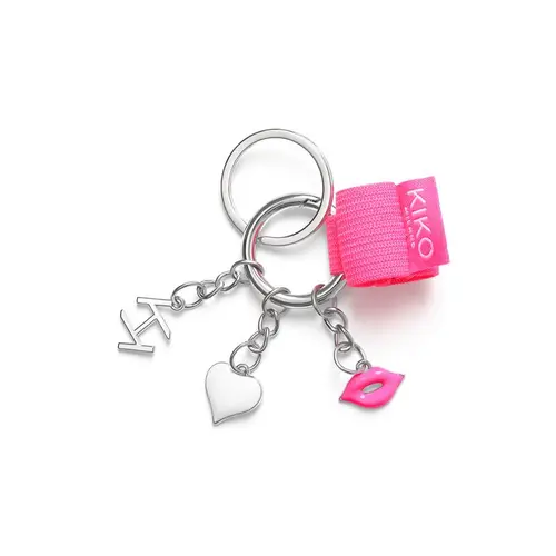 KIKO Milano 3D Hydra Gloss & Go Silver-Tone Keychain with Hot Pink Logo & Charms