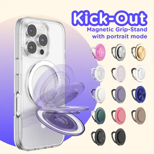 PopSockets Kick-Out Mag Grip Magnetic Phone Holder & Mount - MagSafe Compatible with MagSafe, Charge-Ready Slide, Multifunctional Stand, Wireless Mobile Phone Accessory for Smartphones