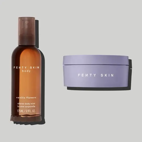 Fenty Beauty Irresistible Body Essentials: Allover Body Mist + Butta Drop Body Cream — warm vanilla or floral body spray