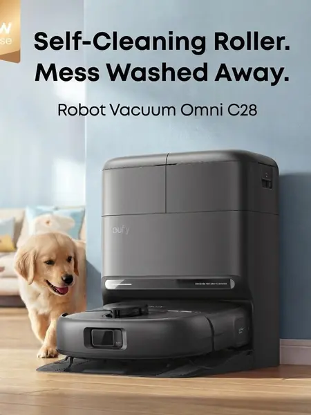 【Upgrade C20】eufy C28 Robot Vacuum and Mop Combo, HydroJet Self-Cleaning Roller Mop, DuoSpiral Detangle Brush, 15,000 Pa Turbo High Suction, 5-in-1 Robot Vacuum and AI Obstacle Avoidance, mothersdaygift
