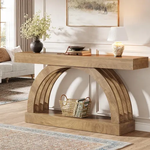 Tribesigns 63-Inch Entryway Table, 2-Tier Console for Living Room, Farmhouse Narrow Arched Sofa Table