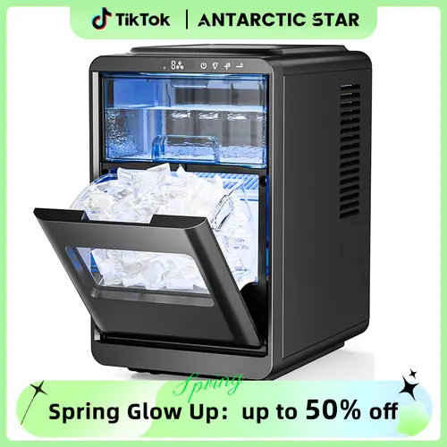 Antarctic Star Plastic Countertop Ice Cube Maker - Portable Compact, 27 Lbs/24H, 15-minute Rapid Production (16pcs), Slow-Melting Crescent-Shaped Cubes, Self-Cleaning, Smart 24-Hour Timer, Ultra User-Friendly for Home Kitchen