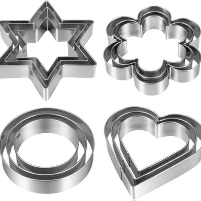 Metal Cookie Cutters Set 12 Pieces Stainless Steel Heart Star Flower Round Shapes for Cookies Crafts Fondant Clay Pastries Cheese Reusable Bakeware Utensils, Handheld, Non-Scratch Cookie Cutters