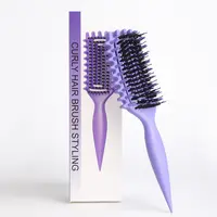 2026 Upgraded 5-in-1 Boar Bristle Curl Defining Brush | Vented Detangler for Curly Hair | Minimal Pulling | Wet & Dry Use | Ergonomic Travel Hairbrush